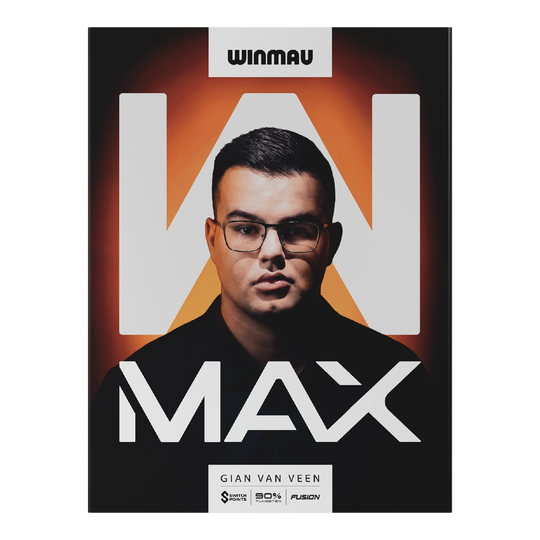Winmau Gian Van Veen W-MAX měkké šipky - 18g Das Bild zeigt Winmau Gian Van Veen W-MAX Softdarts mit einem Gewicht von 18 Gramm. Die Darts sind nebeneinander angeordnet.