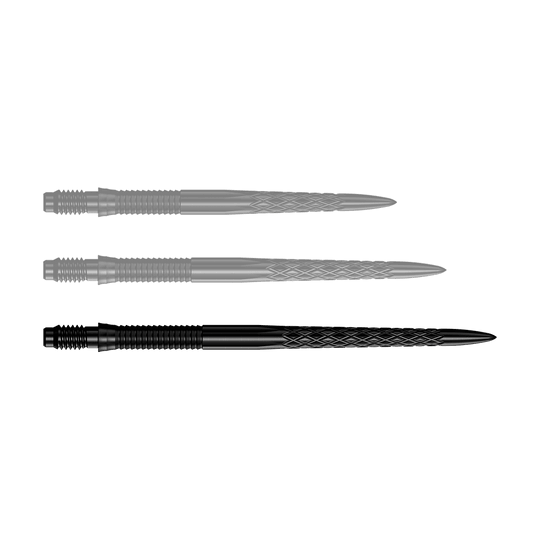 Špičky na šipky Mission R2.5 Rapid Point DSX - černé Dartspitzen in Schwarz werden angezeigt. Die Abbildung zeigt die Mission R25 Rapid Point DSX Dartspitzen mit einer Länge von 40mm.
