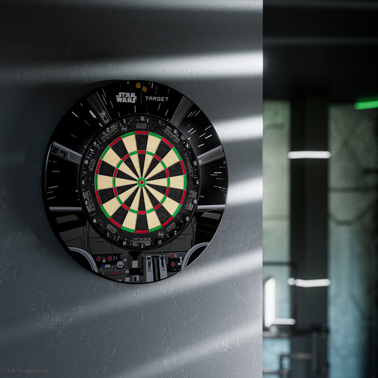 Sada prostorového obložení terče Target Star Wars Millennium Falcon TOR Gezeigt wird das Target Star Wars Millennium Falcon Surround Board Bundle. Das Produkt verbindet Dartzubehör mit Star Wars-Elementen.