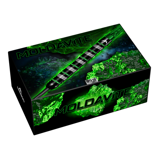 Ocelové šipky Mission Moldavit - 23g Mission Moldavite Steeldarts - 23g ist das abgebildete Produkt. Es handelt sich um hochwertige Steeldarts für Dartspieler.