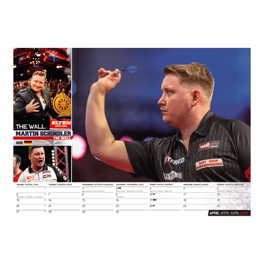 Dieses Bild stellt den Darts Kalender 2026 dar. Der Kalender bietet verschiedene Darts-Bilder für jeden Monat im Jahr 2026.