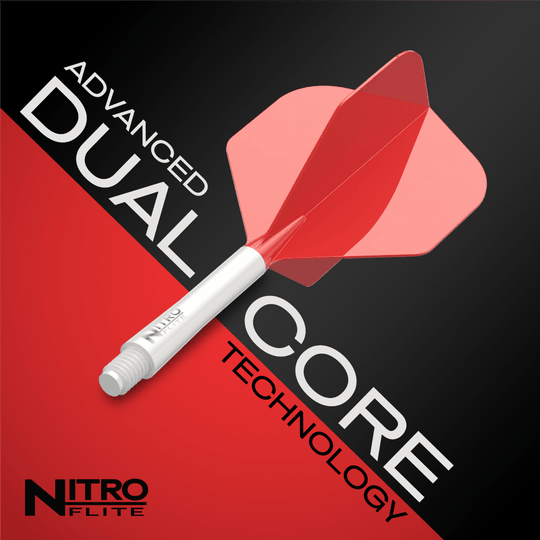 Gezeigt wird das Red Dragon Nitroflite Set, bestehend aus weißen Schäften und roten No2 Flights. Dieses Produkt eignet sich perfekt für ambitionierte Dartspieler.
