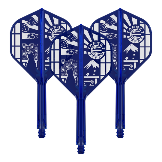 Standardní lety Target Japan K-Flex Blue Limited č. 2 Das Bild zeigt ein Set vom Target Japan K-Flex Blue Limited No2 Flights 26mm. Es handelt sich um blaue Dartflights in einem Set.