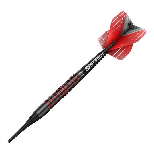 Das Bild zeigt die GOAT Podium Black Softdarts - 20g. Schwarze Softdarts mit modernem Design auf einem Podium.