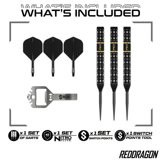 Ocelové šipky Red Dragon Ascend Parallel Switch Point Hier sind die Red Dragon Ascend Parallel Switch Point Steeldarts zu sehen. Sie verfügen über eine parallele Form und wechselbare Spitzen.