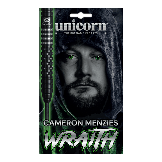 Ocelové šipky Unicorn Wraith Cameron Menzies - 23g Das Bild zeigt die Unicorn Wraith Cameron Menzies Steeldarts mit 23 Gramm Gewicht. Sie eignen sich für den Einsatz im Steeldartbereich.