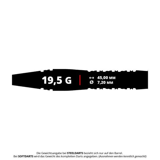 Caliburn Prisma Steeldarts mit einem Gewicht von 19,5g. Das Produkt ist für präzise Würfe beim Dartspiel geeignet.