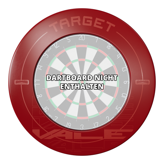Das Bild zeigt das Produkt "Target VALE Dartboard Surround" in Rot. In der Mitte steht der Hinweis "Dartboard nicht enthalten".