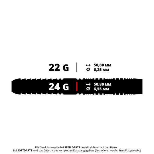 Red Dragon Recon Parallel Steeldarts Das Bild zeigt Steeldarts mit dem Namen 'Recon Parallel' von Red Dragon. Die Darts wiegen 24 Gramm.