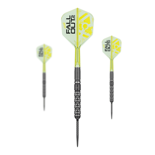 Target Luke Littler Nuke Fallout Swiss Points Steeldarts Zu sehen sind die Target Luke Littler Nuke Fallout Swiss Points Steeldarts. Es handelt sich um ein Set hochwertiger Steeldarts.