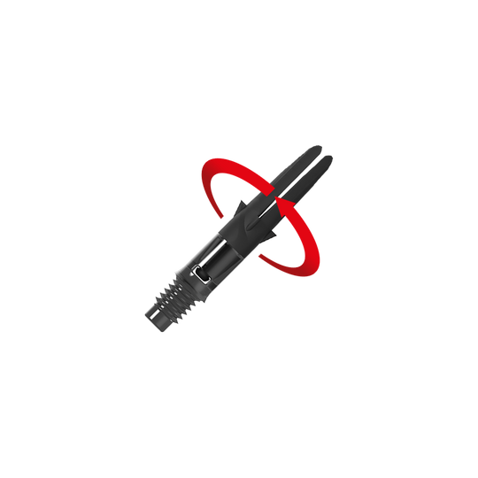 Abgebildet ist ein schwarzer L-Style Carbon Silent Straight Dart-Schaft ohne Kappen in 26mm Länge, dargestellt als Symbol. Das Bild zeigt die zweite Variante des Produkts.