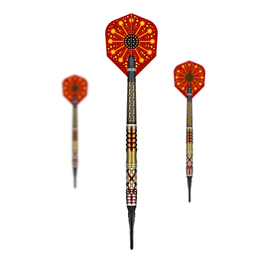 Měkké šipky Shot Goths Alaric - 20g Das Foto zeigt ein Set der Shot Goths Alaric Softdarts mit 20g. Die Darts sind zusammen als komplettes Set dargestellt.