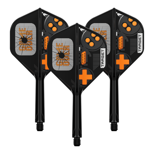 Ein Set Target K-Flex GameOver No2 Standard Flights, 26 mm. Die Abbildung zeigt die Flights in sortierter Form.