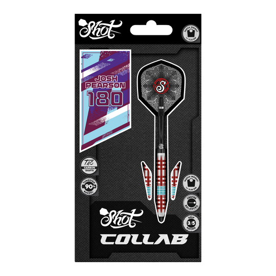 Šipky Shot Collab Pro Series Josh Pearson Steeldarts - 23g Auf dem Foto sind die Shot Collab Pro Series Josh Pearson Steeldarts - 23g zu sehen. Sie eignen sich ideal für professionelle Dartspieler.