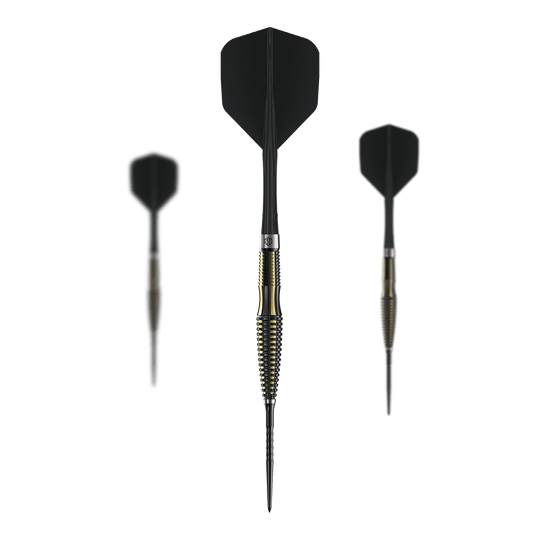 Zu sehen ist ein Set der Caliburn V-Series V1 Steeldarts. Die Steeldarts sind besonders präzise und langlebig.