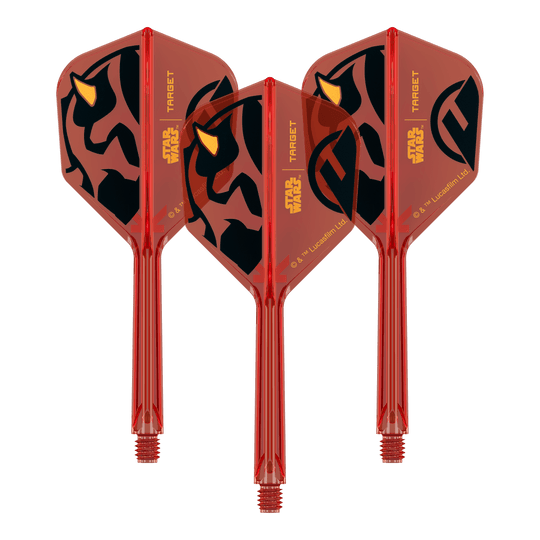 Target Star Wars K-Flex Darth Maul č. 6 lety Abgebildet ist ein Produkt mit dem Namen 410522_Target_StarWars_KFlex_DarthMaul_No6_Flights_Medium_33mm_1Set. Das Bild zeigt vermutlich Dart-Flights mit Star Wars Darth Maul Motiv.