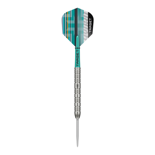 Auf dem Foto sind Target Hydro 02 Swiss Point Steeldarts zu sehen. Die Darts liegen in einer typischen Anordnung bereit.