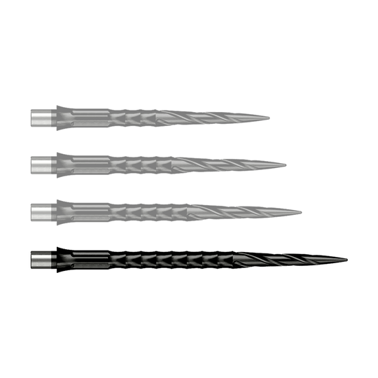 Ocelové hroty na šipky Caliburn System - Spiro - Bez rtu - Černé Zu sehen ist ein Produkt mit dem Dateinamen EVO033_Caliburn_Evo_System_Steeldartspitzen_Spiro_NoLip_Black_40mm_1. Wahrscheinlich handelt es sich um eine einzelne schwarze Steeldartspitze.
