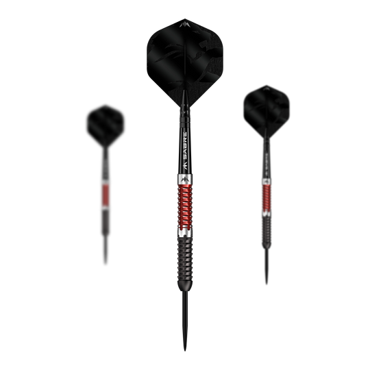 Šipky Mission Llew Bevan Černočervené elektro ocelové - 23g Mission Llew Bevan Black Red Electro Steeldarts - 23g. Set aus schwarzen und roten Steeldarts mit 23 Gramm.