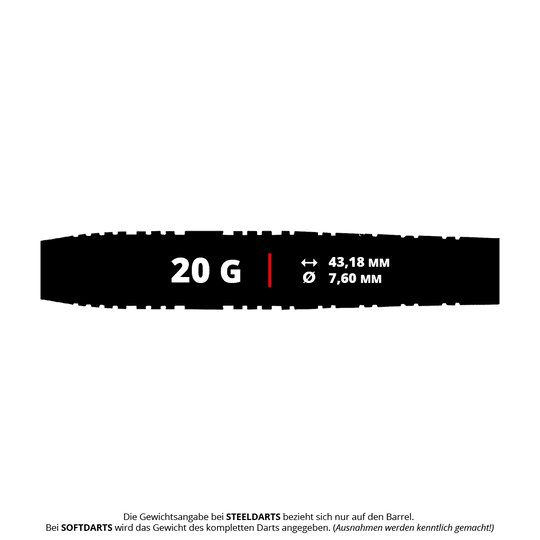 Šipky Red Dragon Luke Humphries Prestige Soft - 20g Das Bild zeigt die Red Dragon Luke Humphries Prestige Softdarts mit 20 Gramm Gewicht. Die Softdarts sind für präzises Werfen und hochwertige Verarbeitung bekannt.