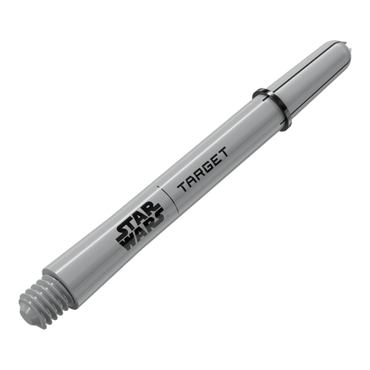 Násadky Target Star Wars ProGrip - šedé Das Bild zeigt ein Dart-Zubehör mit dem Dateinamen 380432_Target_StarWars_ProGrip_Shafts_Grau_Medium_48mm_2. Es handelt sich vermutlich um einen weiteren grauen Medium ProGrip Shaft von Star Wars mit 48mm Länge.