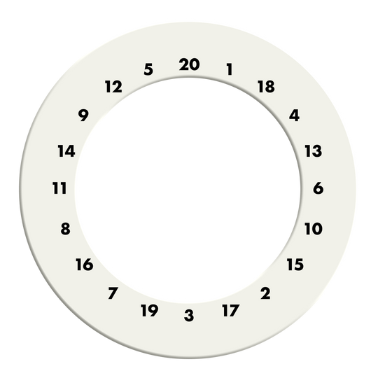 Das Bild zeigt einen weißen Dartboard-Surround ohne Logo. Der Dateiname des Produkts ist 'DBS-HDOL-weiss_HD_Zahlen_Dartboard_Surround_Ohne_Logo_Wei_2'.