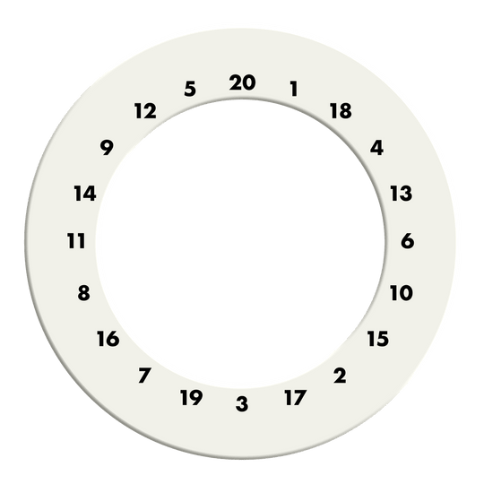 Obložení terče s HD čísly - vlastní barvy Das Bild zeigt einen weißen Dartboard-Surround ohne Logo. Der Dateiname des Produkts ist 'DBS-HDOL-weiss_HD_Zahlen_Dartboard_Surround_Ohne_Logo_Wei_2'.