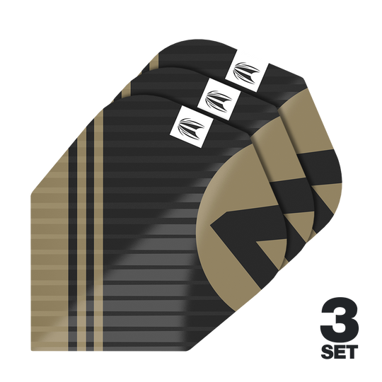Letenky Target Pro Ultra Chicane Black No6 – 3 sady Das Bild zeigt die "Target Pro Ultra Chicane Black No6 Flights" in einem schwarz-goldenen Design. Es sind insgesamt 3 Sets der Flights abgebildet.