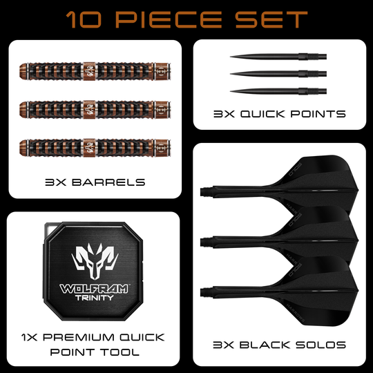 Harrows Tungsten Trinity Quick Point ocelové šipky Das Foto zeigt die Harrows Wolfram Trinity Quick Point Steeldarts. Sie bestehen aus qualitativ hochwertigen Materialien für optimale Performance.