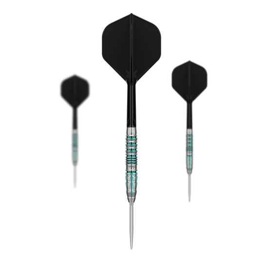 Šipky Target Japan Black Marque Pierce Swiss Point Steel Darts Das Bild stellt das Target Japan Black Marque Pierce Swiss Point Steeldarts Set dar. Es handelt sich um hochwertige Darts für professionelle Ansprüche.