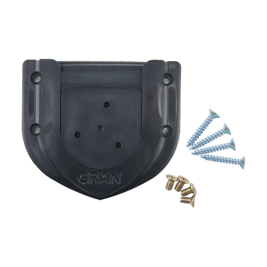 657_GranBoard_Bracket_U-Type_Dartboard_Wandbefestigung_1 Das Bild zeigt die GranBoard Bracket U-Type Dartboard Wandbefestigung mit passenden Schrauben und Dübeln. Das schwarze Halterungsstück dient zur sicheren Montage eines Dartboards an der Wand.