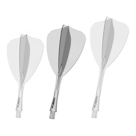 Systém letky Winmau Fusion Arrow Clear Abgebildet ist ein weiteres Dartzubehör, wie ein Shaft oder Flight. Der Dateiname beschreibt das Produkt als 'Winmau Fusion Flight Shaft System Arrow Clear 28mm 2'.
