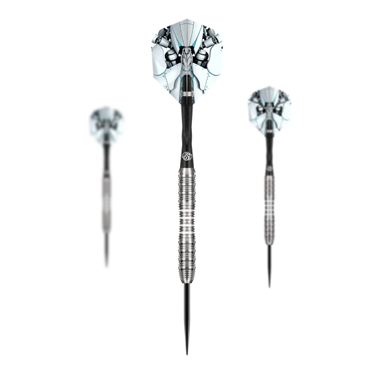 Střelecké AI Scorpula Steeldarts Das Bild zeigt ein Set der Shot AI Scorpula Steeldarts. Es handelt sich um professionelle Steeldarts für anspruchsvolle Spieler.