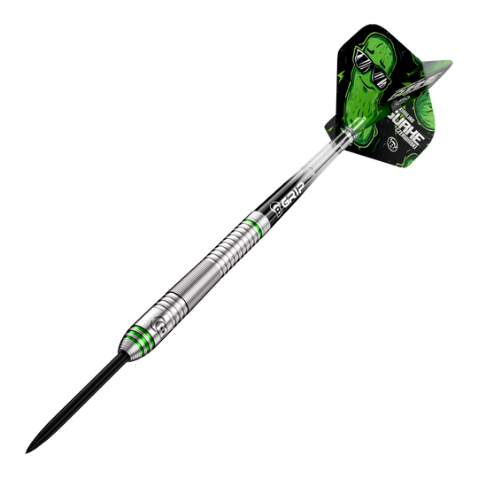 Bulls Max Czerwinski Okurkové Steeldarts - 23g Bulls Max Czerwinski Gurke Steeldarts mit 23 Gramm Gewicht. Die Abbildung präsentiert das Produkt aus einem anderen Blickwinkel.