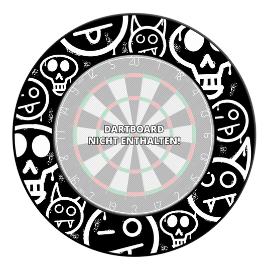McDart Graffiti Emojis Dartboard Surround Abgebildet ist eine schwarze Dartboard-Umrandung mit Graffiti und Smilies. Sie dient als Schutz und als optisches Highlight beim Darts.