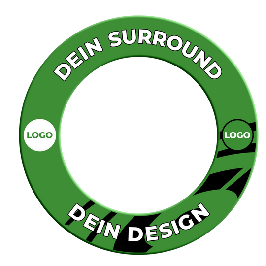 Obložení terče s vaším designem Das Bild zeigt ein grünes Dartboard-Surround mit individuellem Wunschdruck. Es ist vor einem neutralen Hintergrund platziert.