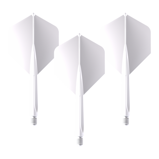 Unicorn Forge All In One Plus No2 Standard Flights Weiß - Medium Das Bild zeigt drei weiße Dartflights mit integriertem Schaft. Es handelt sich um das Produkt "Unicorn Forge All In One Plus No2 Standard Flights Weiß - Medium".
