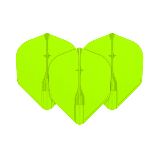Lety L-L-Style3EZ Auf dem Bild sind drei neon-grüne Dart-Flights zu sehen. Sie sind nebeneinander angeordnet und haben eine klassische Pfeilform.
