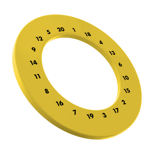 Obložení terče s HD čísly - vlastní barvy Das Bild zeigt einen gelben Dartboard-Zahlensurround in individueller Farbgebung. Die Datei heißt MSF-X6G_HD_Zahlen_Dartboard_Surround_EigeneFarben_Gelb_1.