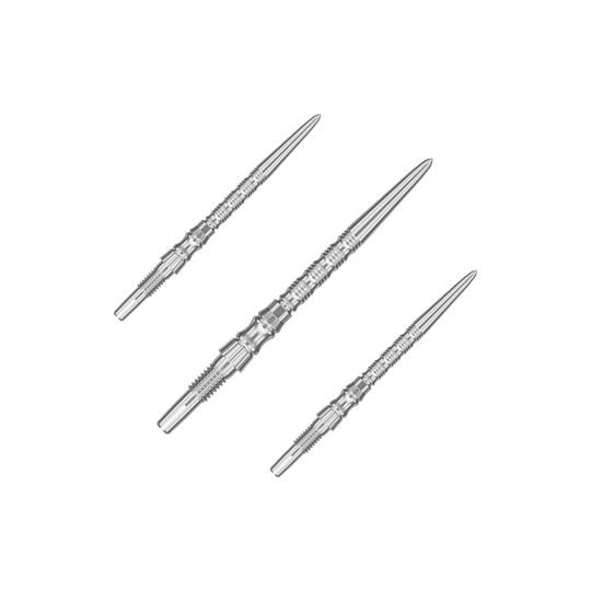 Ocelové hroty na šipky Target Signature Swiss Point TRB - stříbrné Mehrere silberne Dartspitzen sind nebeneinander zu sehen. Es handelt sich um ein Set der 'Target SwissPoint Signature TRB' Dartspitzen mit 30 mm Länge.