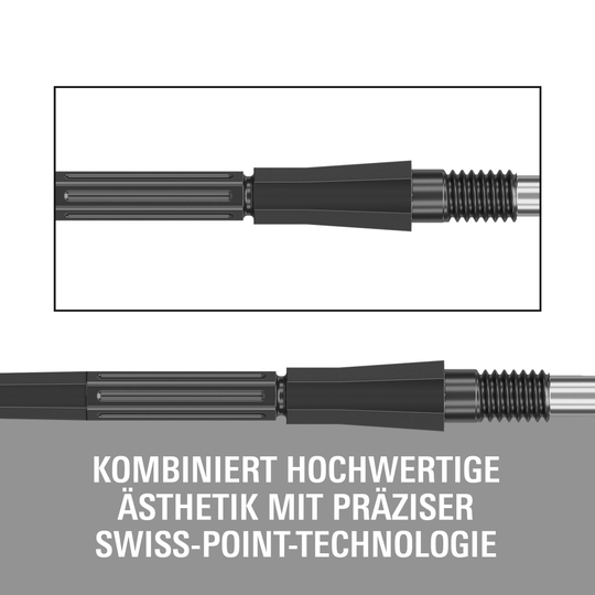 Špičky na šipky Target Elysian Archetype 43 Swiss Point ocelové - černé Das Bild zeigt die Target Elysian Archetype 43 Swiss Point Steeldartspitzen in Schwarz. Die Spitzen sind speziell für Dartspieler entworfen.