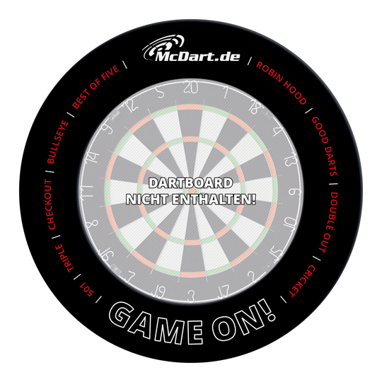Ein Dartboard-Surround ist auf dem Bild zu sehen. Es bietet Schutz für die Wand beim Dartspielen.