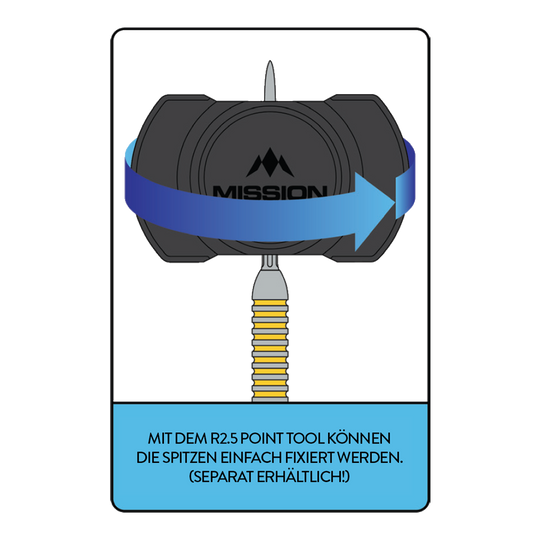 Nástroj pro rychlé bodování Mission R2.5 Hier ist das Mission R2.5 Rapid Point Tool abgebildet. Es unterstützt den Spieler beim Wechseln der Dartspitzen.