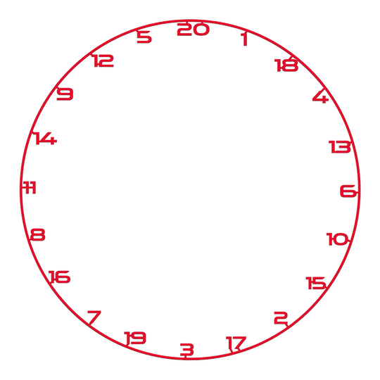 Kroužek s číslem na terč Bullet Das Bild zeigt einen roten Zahlenring für ein Dartboard. Der Name der Datei ist BT1000120_Bullet_Dartboard_Zahlenring_Rot_1.