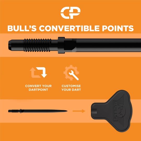 Nástroj pro konvertibilní body Bulls NL Auf dem Bild ist das Bulls NL Convertible Points Tool zu sehen. Dieses Werkzeug wird zum einfachen Wechseln von Dartspitzen verwendet.
