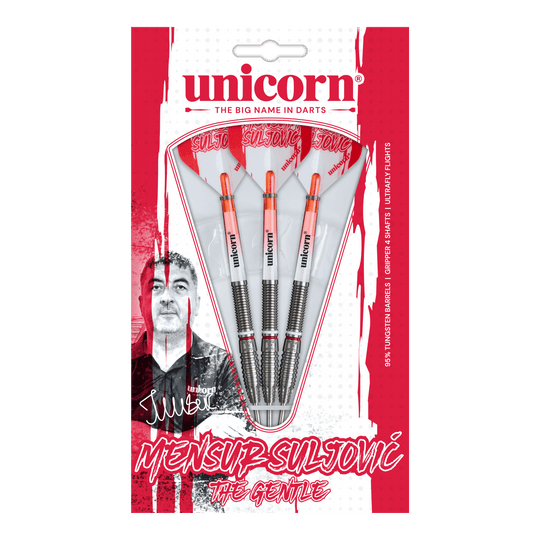 Jednorožčí šupina Suljovic The Gentle Steeldarts - 23g Abgebildet ist das Unicorn Mensur Suljovic The Gentle Steeldarts-Set mit 23g Gewicht. Diese Darts sind für alle gedacht, die Mensur Suljovic schätzen.