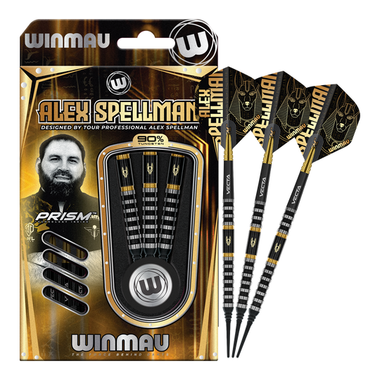 Hier sind die Winmau Alex Spellman Softdarts mit 20 Gramm Gewicht zu sehen. Die Softdarts sind speziell für professionelle Dartspieler entwickelt worden.
