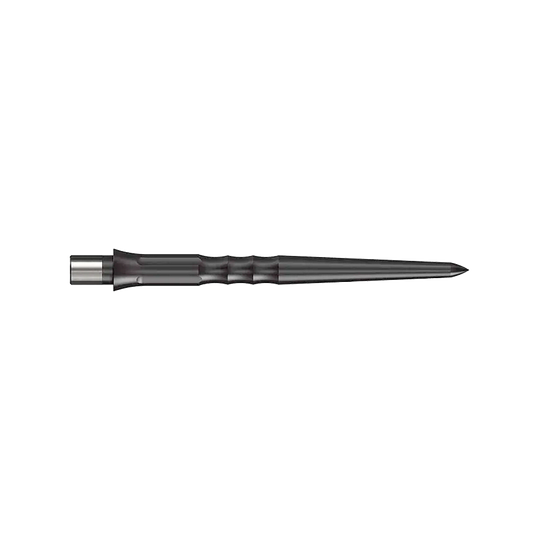 Caliburn System Steeldart Tips - Ripple - NoLip - Black Das Bild zeigt eine schwarze Steeldartspitze mit Riffelung. Die Spitze ist 28 mm lang und hat kein Lip-Ende.