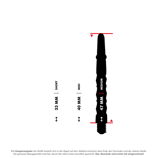 Harrows_Carbon_ST_Shafts_5_47mmlRsG9wGVcOoBj Das Bild zeigt die Harrows Carbon ST Shafts in der Farbe Gelb. Es werden die verschiedenen Längen der Shafts (Short, Midi, Medium) mit den Maßen 33 mm, 40 mm und 47 mm dargestellt.