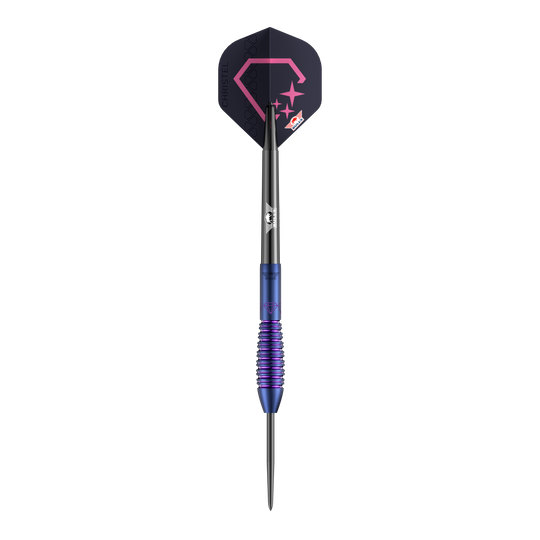 Das Foto zeigt die Bulls NL Christel Timmermans Satellite 90 Steeldarts 25g. Diese Darts sind bekannt für ihre präzise Verarbeitung.